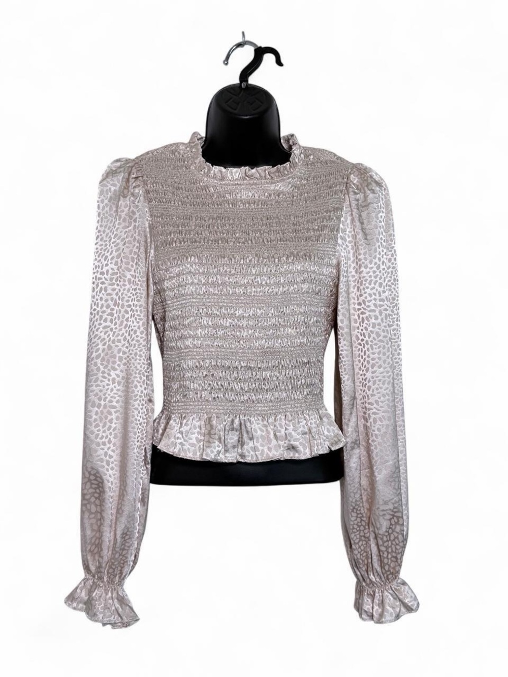M LUSH Metallic Champagne Smocked Long Sleeve Ruffle Crop Blouse